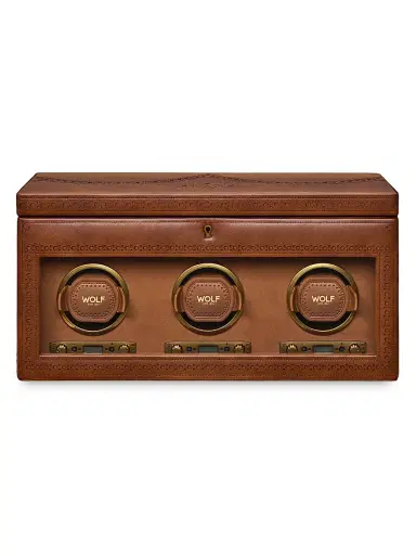 Wolf Designs Brogue Triple Watch Winder Storage Box - Burnished Brown | Thumbnail 1 Wolf Designs Brogue Triple Watch Winder Storage Box - Burnished Brown | Thumbnail 1