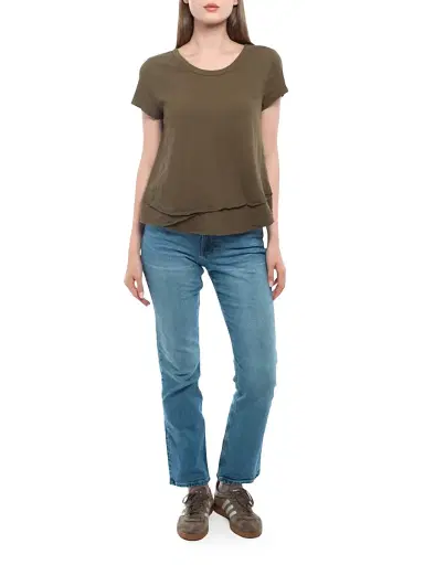 Wilt Women's Short Sleeve Mock Layer T-Shirt - Dark Olive | Thumbnail 2 Wilt Women's Short Sleeve Mock Layer T-Shirt - Dark Olive | Thumbnail 2