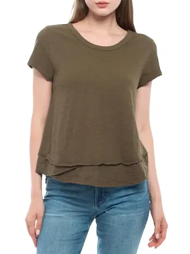 Wilt Women's Short Sleeve Mock Layer T-Shirt - Dark Olive | Thumbnail 3 Wilt Women's Short Sleeve Mock Layer T-Shirt - Dark Olive | Thumbnail 3