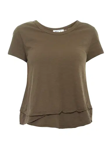Wilt Women's Short Sleeve Mock Layer T-Shirt - Dark Olive | Thumbnail 1 Wilt Women's Short Sleeve Mock Layer T-Shirt - Dark Olive | Thumbnail 1