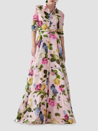 Carolina Herrera Women's Cabana Floral Belted Linen-Silk Trench Gown - Rosewater Multi - Size 12 | Thumbnail 2 Carolina Herrera Women's Cabana Floral Belted Linen-Silk Trench Gown - Rosewater Multi - Size 12 | Thumbnail 2