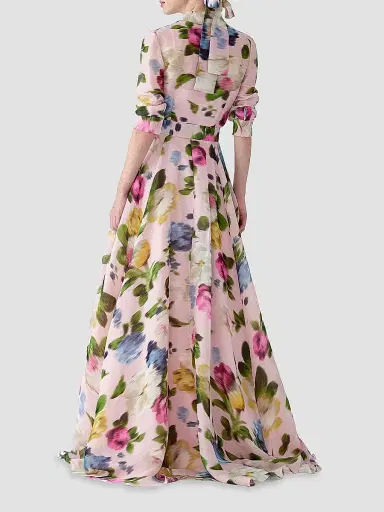 Carolina Herrera Women's Cabana Floral Belted Linen-Silk Trench Gown - Rosewater Multi - Size 12 | Thumbnail 4 Carolina Herrera Women's Cabana Floral Belted Linen-Silk Trench Gown - Rosewater Multi - Size 12 | Thumbnail 4