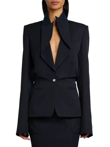 McQueen Women's Grained Wool Sculpted Blazer - Midnight Blue | Thumbnail 3 McQueen Women's Grained Wool Sculpted Blazer - Midnight Blue | Thumbnail 3