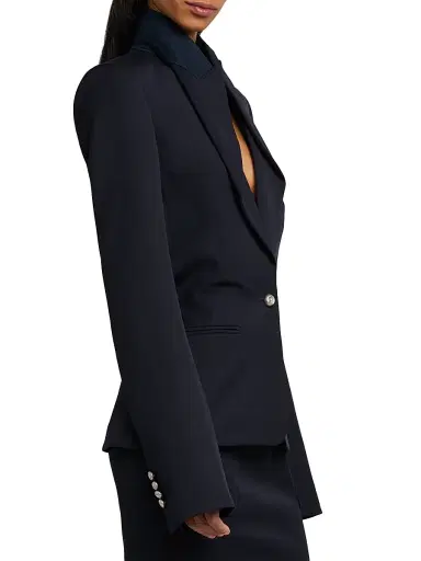 McQueen Women's Grained Wool Sculpted Blazer - Midnight Blue | Thumbnail 4 McQueen Women's Grained Wool Sculpted Blazer - Midnight Blue | Thumbnail 4