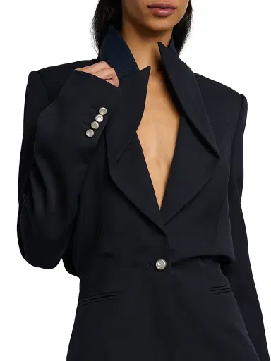 McQueen Women's Grained Wool Sculpted Blazer - Midnight Blue | Thumbnail 6 McQueen Women's Grained Wool Sculpted Blazer - Midnight Blue | Thumbnail 6