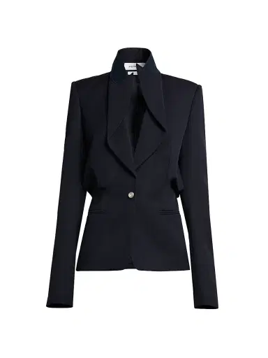 McQueen Women's Grained Wool Sculpted Blazer - Midnight Blue | Thumbnail 1 McQueen Women's Grained Wool Sculpted Blazer - Midnight Blue | Thumbnail 1
