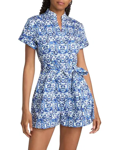 Alice + Olivia Women's Lucy Geometric Cotton-Blend Romper - Solstice - Size 14 | Thumbnail 3 Alice + Olivia Women's Lucy Geometric Cotton-Blend Romper - Solstice - Size 14 | Thumbnail 3
