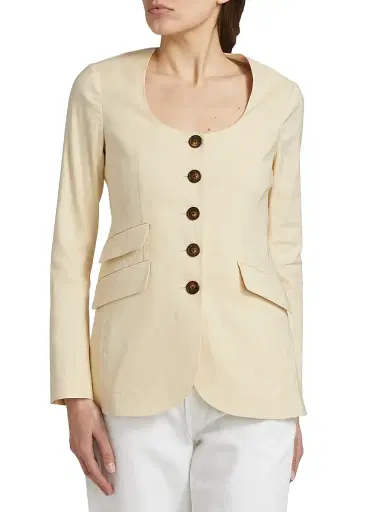 rag & bone Women's Roslyn Collarless Linen-Blend Blazer - Light Tan | Thumbnail 3 rag & bone Women's Roslyn Collarless Linen-Blend Blazer - Light Tan | Thumbnail 3