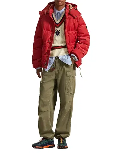 Polo Ralph Lauren Men's The Wainwright Corduroy Hooded Down Jacket - Spring Red | Thumbnail 2 Polo Ralph Lauren Men's The Wainwright Corduroy Hooded Down Jacket - Spring Red | Thumbnail 2