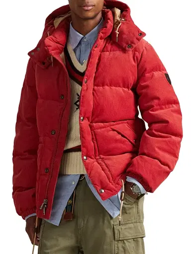 Polo Ralph Lauren Men's The Wainwright Corduroy Hooded Down Jacket - Spring Red | Thumbnail 3 Polo Ralph Lauren Men's The Wainwright Corduroy Hooded Down Jacket - Spring Red | Thumbnail 3