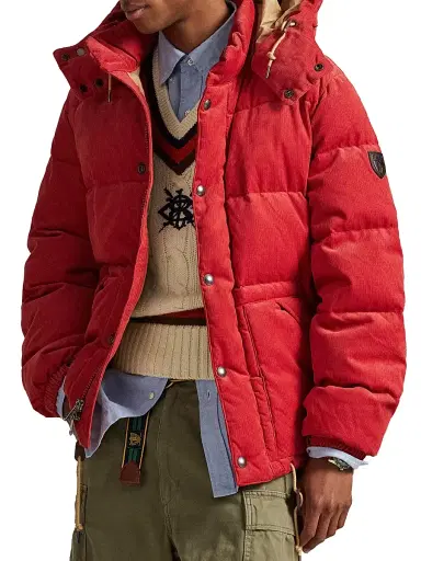Polo Ralph Lauren Men's The Wainwright Corduroy Hooded Down Jacket - Spring Red | Thumbnail 5 Polo Ralph Lauren Men's The Wainwright Corduroy Hooded Down Jacket - Spring Red | Thumbnail 5
