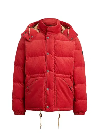 Polo Ralph Lauren Men's The Wainwright Corduroy Hooded Down Jacket - Spring Red | Thumbnail 1 Polo Ralph Lauren Men's The Wainwright Corduroy Hooded Down Jacket - Spring Red | Thumbnail 1