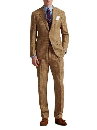 Polo Ralph Lauren Men's Houndstooth Overcheck Linen Blazer - Tan Brown | Thumbnail 2 Polo Ralph Lauren Men's Houndstooth Overcheck Linen Blazer - Tan Brown | Thumbnail 2