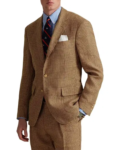 Polo Ralph Lauren Men's Houndstooth Overcheck Linen Blazer - Tan Brown | Thumbnail 3 Polo Ralph Lauren Men's Houndstooth Overcheck Linen Blazer - Tan Brown | Thumbnail 3