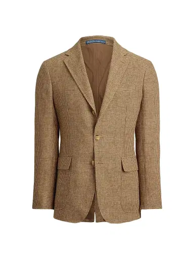 Polo Ralph Lauren Men's Houndstooth Overcheck Linen Blazer - Tan Brown | Thumbnail 1 Polo Ralph Lauren Men's Houndstooth Overcheck Linen Blazer - Tan Brown | Thumbnail 1