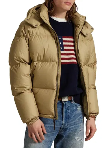 Polo Ralph Lauren Men's Quilted Down Hood Jacket - Khaki | Thumbnail 3 Polo Ralph Lauren Men's Quilted Down Hood Jacket - Khaki | Thumbnail 3