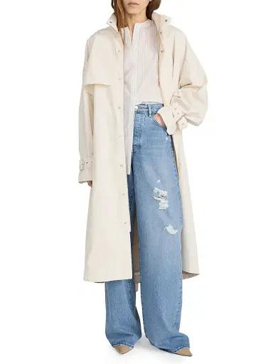 FRAME Women's Field Tie-Waist Cotton Trench Coat - Ecru | Thumbnail 3 FRAME Women's Field Tie-Waist Cotton Trench Coat - Ecru | Thumbnail 3