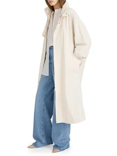 FRAME Women's Field Tie-Waist Cotton Trench Coat - Ecru | Thumbnail 4 FRAME Women's Field Tie-Waist Cotton Trench Coat - Ecru | Thumbnail 4