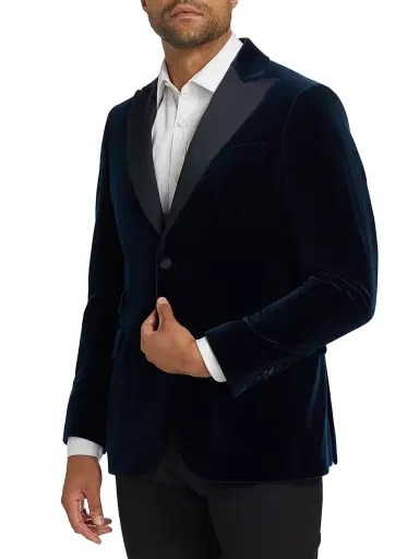 Saks Fifth Avenue Men's COLLECTION Classic Velvet Jacket - Navy | Thumbnail 4 Saks Fifth Avenue Men's COLLECTION Classic Velvet Jacket - Navy | Thumbnail 4