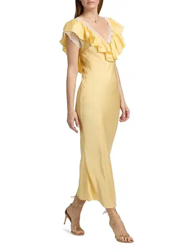 Ronny Kobo Women's Gracie Lace Silk-Blend Ruffle Maxi Dress - Citrine | Thumbnail 2 Ronny Kobo Women's Gracie Lace Silk-Blend Ruffle Maxi Dress - Citrine | Thumbnail 2
