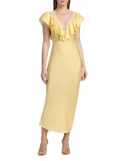 Ronny Kobo Women's Gracie Lace Silk-Blend Ruffle Maxi Dress - Citrine | Thumbnail 3 Ronny Kobo Women's Gracie Lace Silk-Blend Ruffle Maxi Dress - Citrine | Thumbnail 3