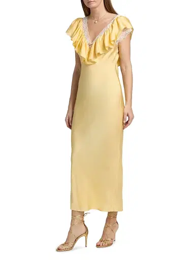 Ronny Kobo Women's Gracie Lace Silk-Blend Ruffle Maxi Dress - Citrine | Thumbnail 4 Ronny Kobo Women's Gracie Lace Silk-Blend Ruffle Maxi Dress - Citrine | Thumbnail 4