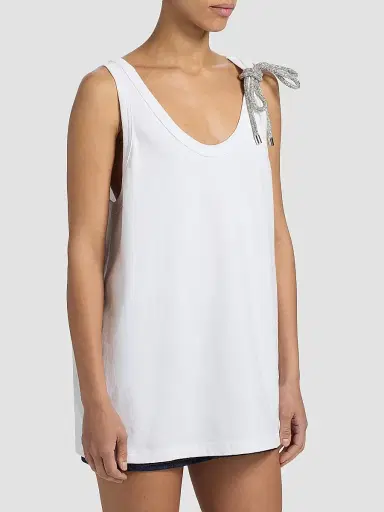 AREA Women's Crystal Knot Jersey Scoopneck Tank - White - Size Large | Thumbnail 4 AREA Women's Crystal Knot Jersey Scoopneck Tank - White - Size Large | Thumbnail 4