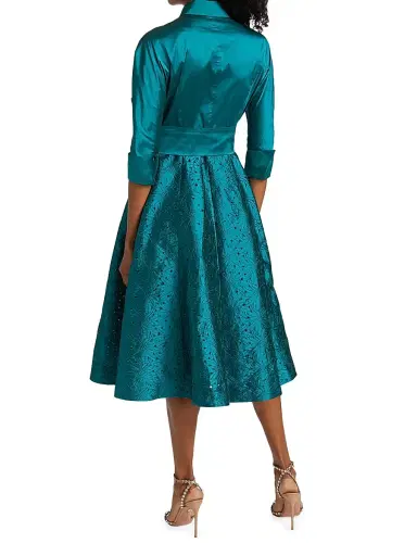 Teri Jon by Rickie Freeman Women's Taffeta Laser Cut Shirtdress - Teal | Thumbnail 5 Teri Jon by Rickie Freeman Women's Taffeta Laser Cut Shirtdress - Teal | Thumbnail 5
