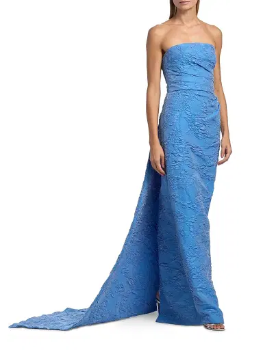 Monique Lhuillier Women's Floral Jacquard Strapless Column Gown - Lake | Thumbnail 2 Monique Lhuillier Women's Floral Jacquard Strapless Column Gown - Lake | Thumbnail 2