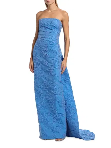 Monique Lhuillier Women's Floral Jacquard Strapless Column Gown - Lake | Thumbnail 3 Monique Lhuillier Women's Floral Jacquard Strapless Column Gown - Lake | Thumbnail 3