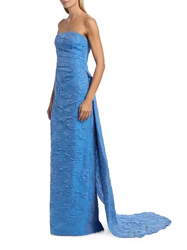 Monique Lhuillier Women's Floral Jacquard Strapless Column Gown - Lake | Thumbnail 4 Monique Lhuillier Women's Floral Jacquard Strapless Column Gown - Lake | Thumbnail 4