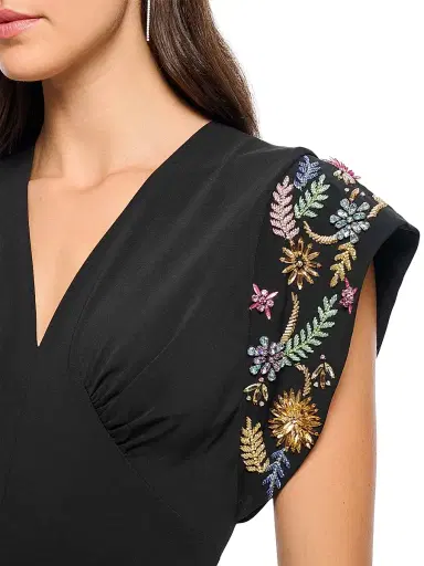 Shoshanna Women's Matassa Embellished Cap-Sleeve Maxi Dress - Jet | Thumbnail 4 Shoshanna Women's Matassa Embellished Cap-Sleeve Maxi Dress - Jet | Thumbnail 4