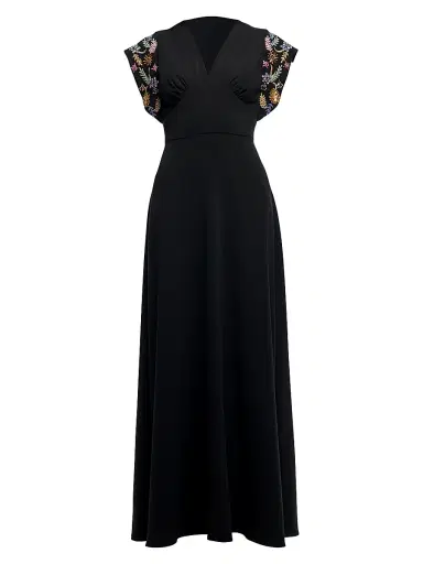 Shoshanna Women's Matassa Embellished Cap-Sleeve Maxi Dress - Jet | Thumbnail 1 Shoshanna Women's Matassa Embellished Cap-Sleeve Maxi Dress - Jet | Thumbnail 1