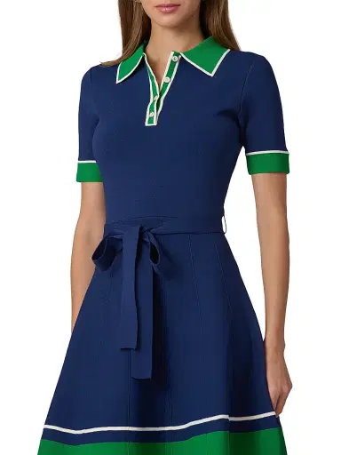 Shoshanna Women's Bennett Knit Polo Dress - Navy Green | Thumbnail 4 Shoshanna Women's Bennett Knit Polo Dress - Navy Green | Thumbnail 4