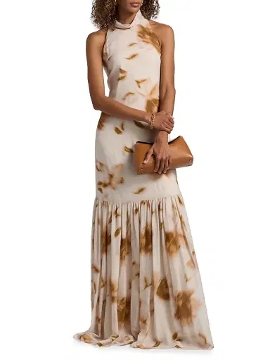 Amsale Women's Printed Dropped-Waist Maxi Dress - Gold Multi | Thumbnail 2 Amsale Women's Printed Dropped-Waist Maxi Dress - Gold Multi | Thumbnail 2