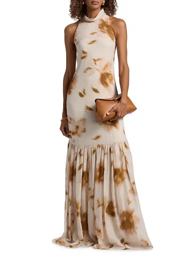 Amsale Women's Printed Dropped-Waist Maxi Dress - Gold Multi | Thumbnail 3 Amsale Women's Printed Dropped-Waist Maxi Dress - Gold Multi | Thumbnail 3