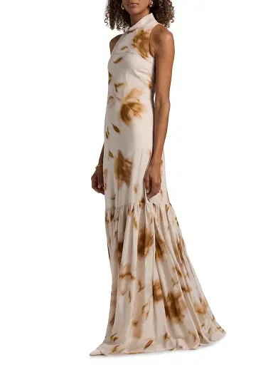 Amsale Women's Printed Dropped-Waist Maxi Dress - Gold Multi | Thumbnail 4 Amsale Women's Printed Dropped-Waist Maxi Dress - Gold Multi | Thumbnail 4