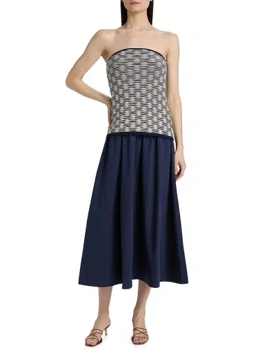 Tanya Taylor Women's Erika Cotton-Blend Strapless Midi-Dress - Maritime Blue Multi | Thumbnail 3 Tanya Taylor Women's Erika Cotton-Blend Strapless Midi-Dress - Maritime Blue Multi | Thumbnail 3
