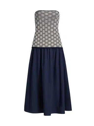 Tanya Taylor Women's Erika Cotton-Blend Strapless Midi-Dress - Maritime Blue Multi | Thumbnail 1 Tanya Taylor Women's Erika Cotton-Blend Strapless Midi-Dress - Maritime Blue Multi | Thumbnail 1