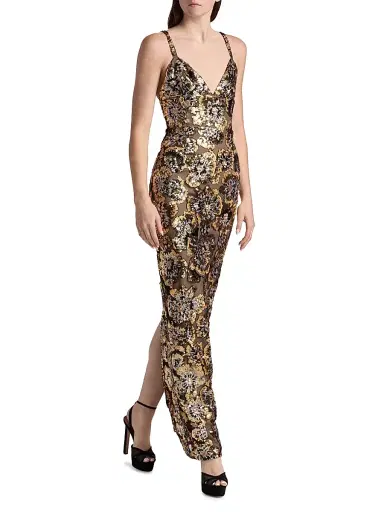 Bronx and Banco Women's Allegra Sequined Sleeveless V-Neck Gown - Gold Multi | Thumbnail 2 Bronx and Banco Women's Allegra Sequined Sleeveless V-Neck Gown - Gold Multi | Thumbnail 2