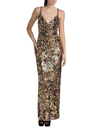 Bronx and Banco Women's Allegra Sequined Sleeveless V-Neck Gown - Gold Multi | Thumbnail 3 Bronx and Banco Women's Allegra Sequined Sleeveless V-Neck Gown - Gold Multi | Thumbnail 3