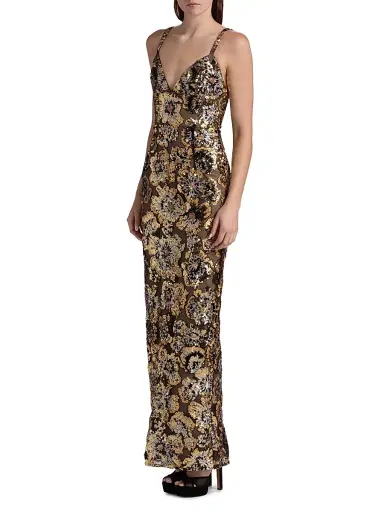 Bronx and Banco Women's Allegra Sequined Sleeveless V-Neck Gown - Gold Multi | Thumbnail 4 Bronx and Banco Women's Allegra Sequined Sleeveless V-Neck Gown - Gold Multi | Thumbnail 4