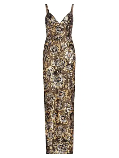 Bronx and Banco Women's Allegra Sequined Sleeveless V-Neck Gown - Gold Multi | Thumbnail 1 Bronx and Banco Women's Allegra Sequined Sleeveless V-Neck Gown - Gold Multi | Thumbnail 1