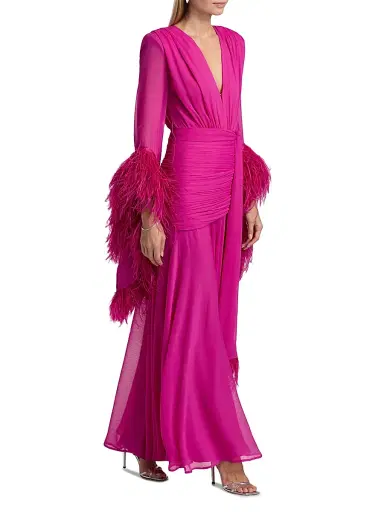 Bronx and Banco Women's Geisha Feather-Trim Chiffon Gown - Pink | Thumbnail 2 Bronx and Banco Women's Geisha Feather-Trim Chiffon Gown - Pink | Thumbnail 2