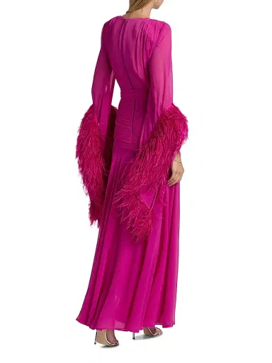 Bronx and Banco Women's Geisha Feather-Trim Chiffon Gown - Pink | Thumbnail 5 Bronx and Banco Women's Geisha Feather-Trim Chiffon Gown - Pink | Thumbnail 5