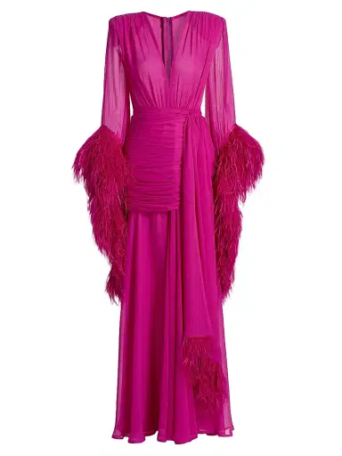 Bronx and Banco Women's Geisha Feather-Trim Chiffon Gown - Pink | Thumbnail 1 Bronx and Banco Women's Geisha Feather-Trim Chiffon Gown - Pink | Thumbnail 1
