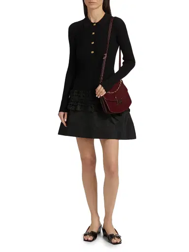 Ganni Women's Mélange Rib-Knit A-Line Minidress - Black | Thumbnail 2 Ganni Women's Mélange Rib-Knit A-Line Minidress - Black | Thumbnail 2
