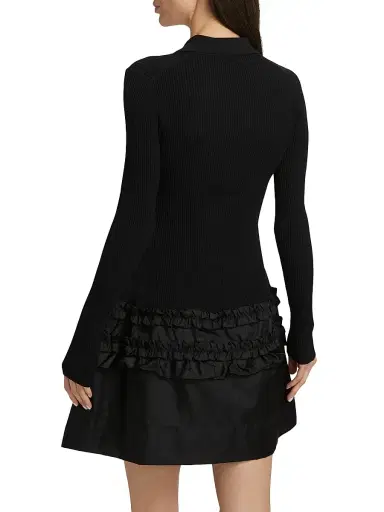 Ganni Women's Mélange Rib-Knit A-Line Minidress - Black | Thumbnail 5 Ganni Women's Mélange Rib-Knit A-Line Minidress - Black | Thumbnail 5