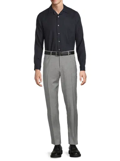 Canali Men's Linen Seersucker Button-Front Shirt - Navy | Thumbnail 2 Canali Men's Linen Seersucker Button-Front Shirt - Navy | Thumbnail 2