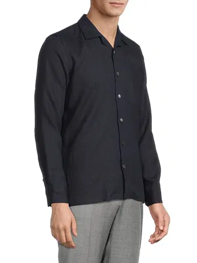 Canali Men's Linen Seersucker Button-Front Shirt - Navy | Thumbnail 4 Canali Men's Linen Seersucker Button-Front Shirt - Navy | Thumbnail 4
